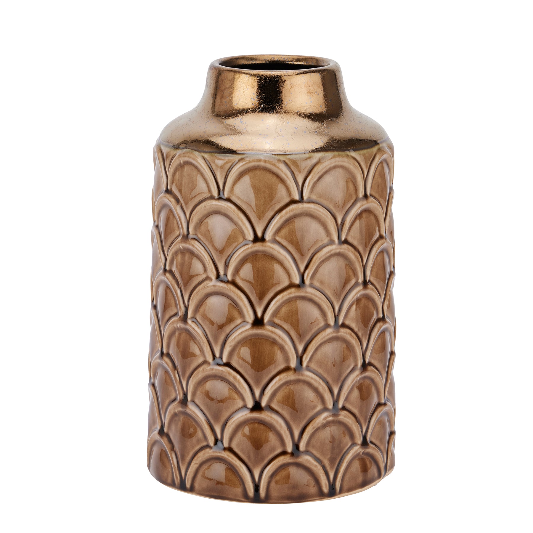 Seville Collection Small Caramel Scalloped Vase – Textured Ceramic (28cm)