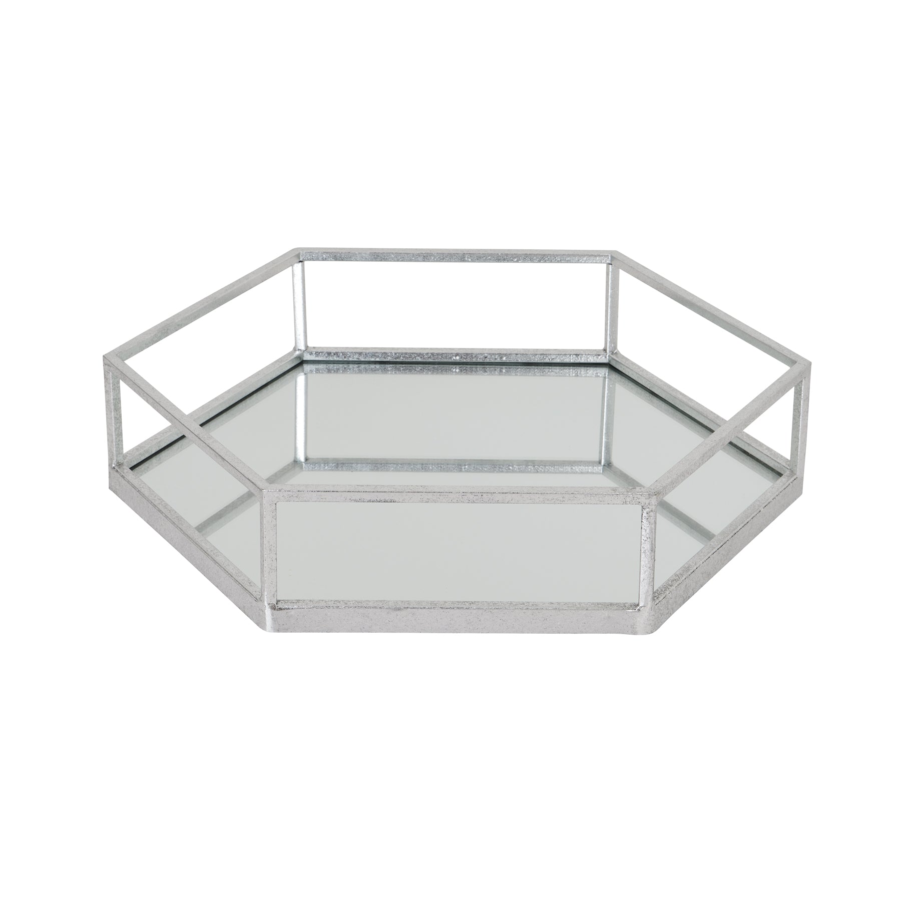 Silver Hexagon Set of Two Trays – Modern Geometric Display and Serving Trays