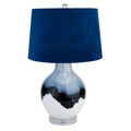 Handcrafted Ice Shadows Table Lamp – Handcrafted Glazed Glass Base with Navy Velvet Shade - 68cm