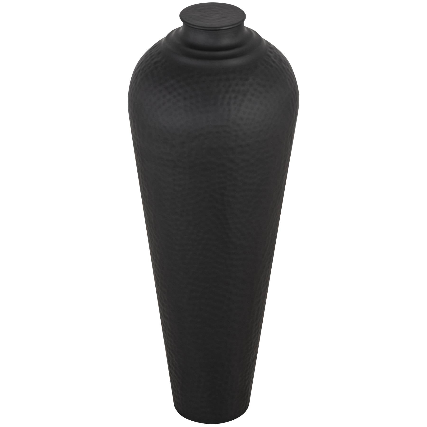 Matt Black Medium Hammered Vase – Contemporary Textured Metal Design