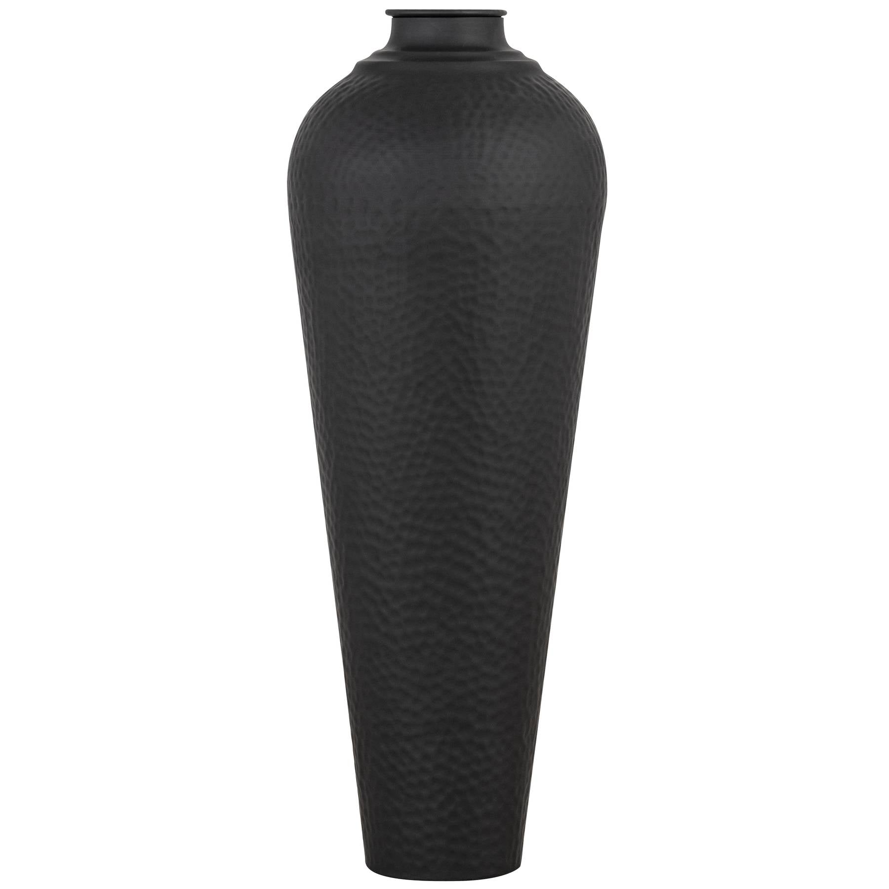 Matt Black Medium Hammered Vase – Contemporary Textured Metal Design