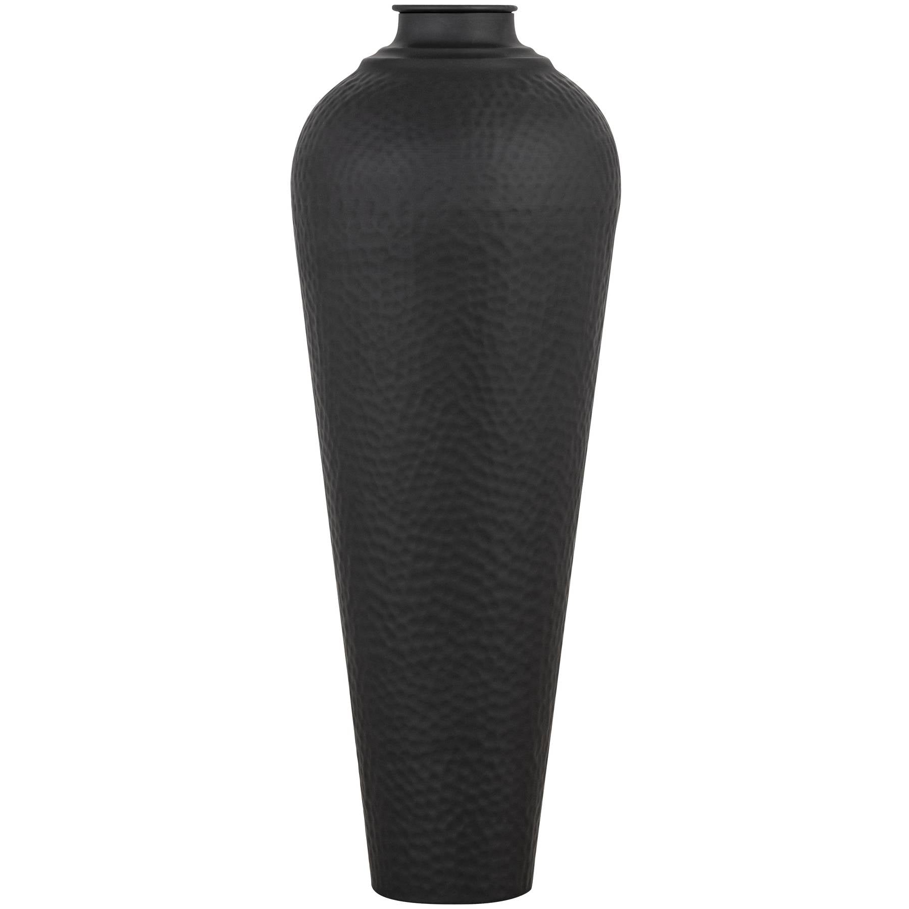 Matt Black Medium Hammered Vase – Contemporary Textured Metal Design