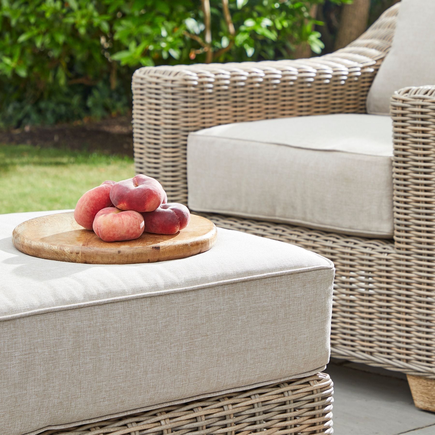 Wicker Outdoor Footstool – HDPE Weave with Olefin Cushion