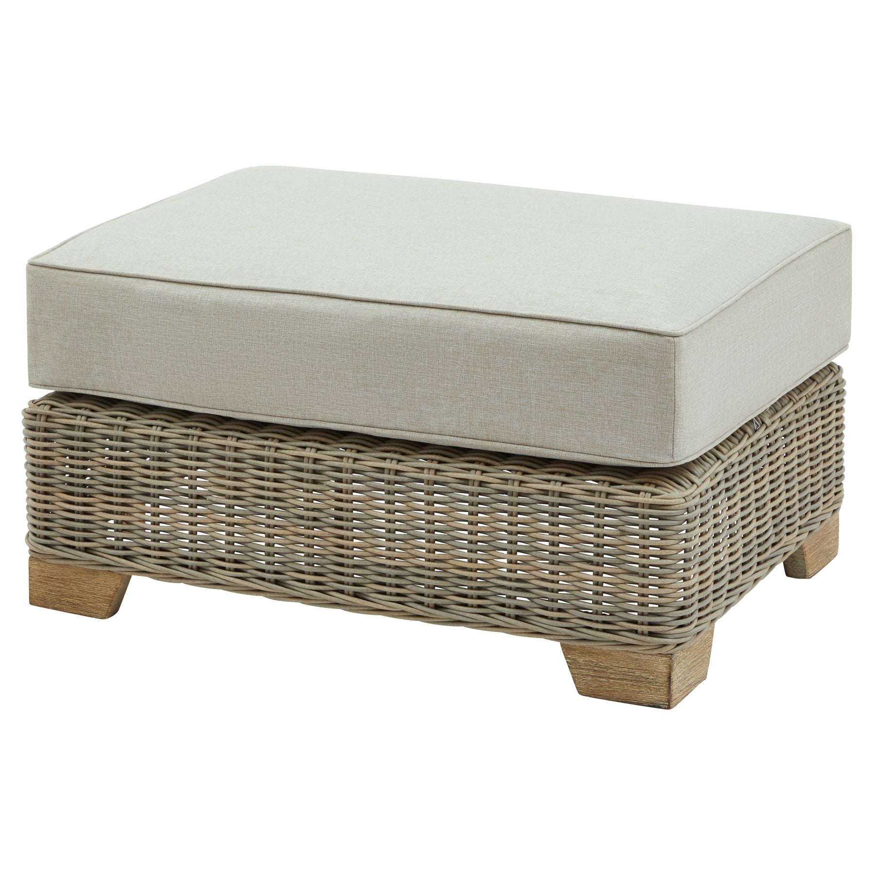 Wicker Outdoor Footstool – HDPE Weave with Olefin Cushion