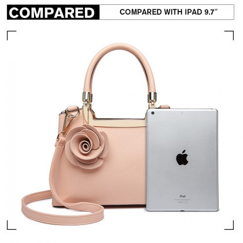 MISS LULU PU LEATHER ROSE HANGING ORNAMENT HANDBAG - PINK