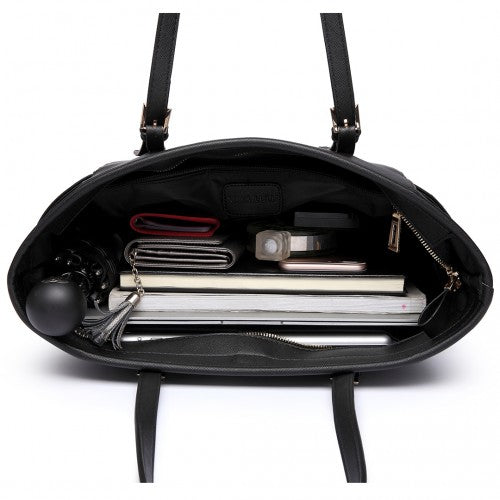Miss Lulu Faux Leather Adjustable Handle Tote Bag - Black