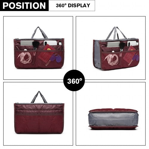 Miss Lulu Folding Nylon Handbag Organiser - Burgundy