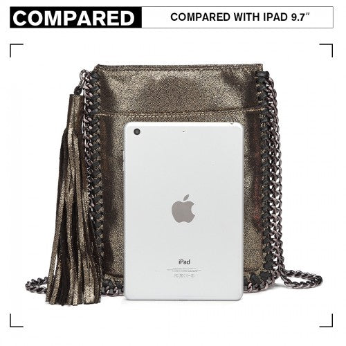 Miss Lulu Leather Look Chain Shoulder Bag with Tassel Pendant - Gold