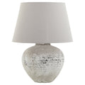 Regola Large Stone Ceramic Lamp with Grey Fabric Shade – Textured Modern Lighting