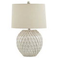 Lattice Ceramic Table Lamp – Cream Finish with Linen Shade | Modern Farmhouse Lighting