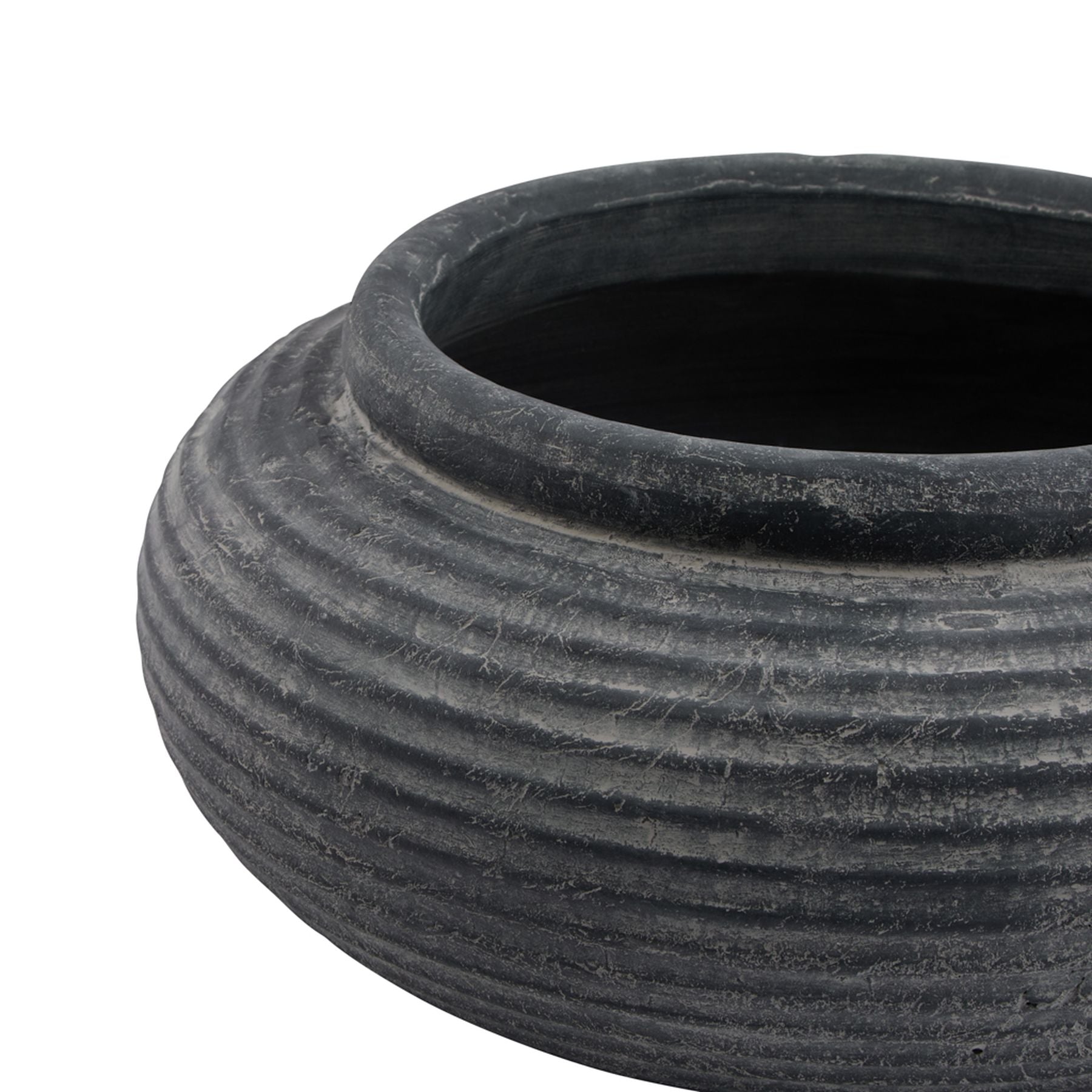 Amalfi Grey Round Ribbed Planter – Large Charcoal Bowl Pot