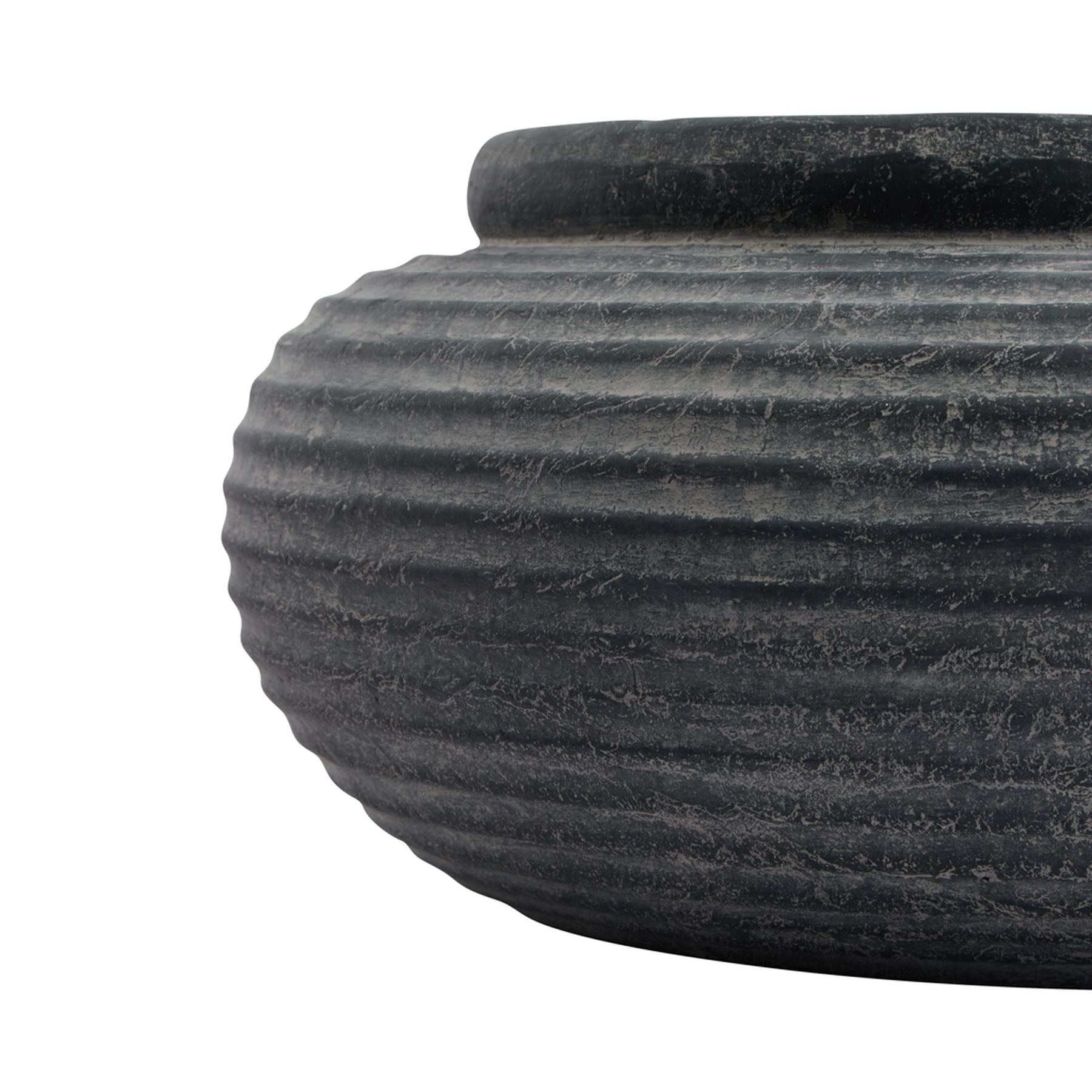Amalfi Grey Round Ribbed Planter – Large Charcoal Bowl Pot