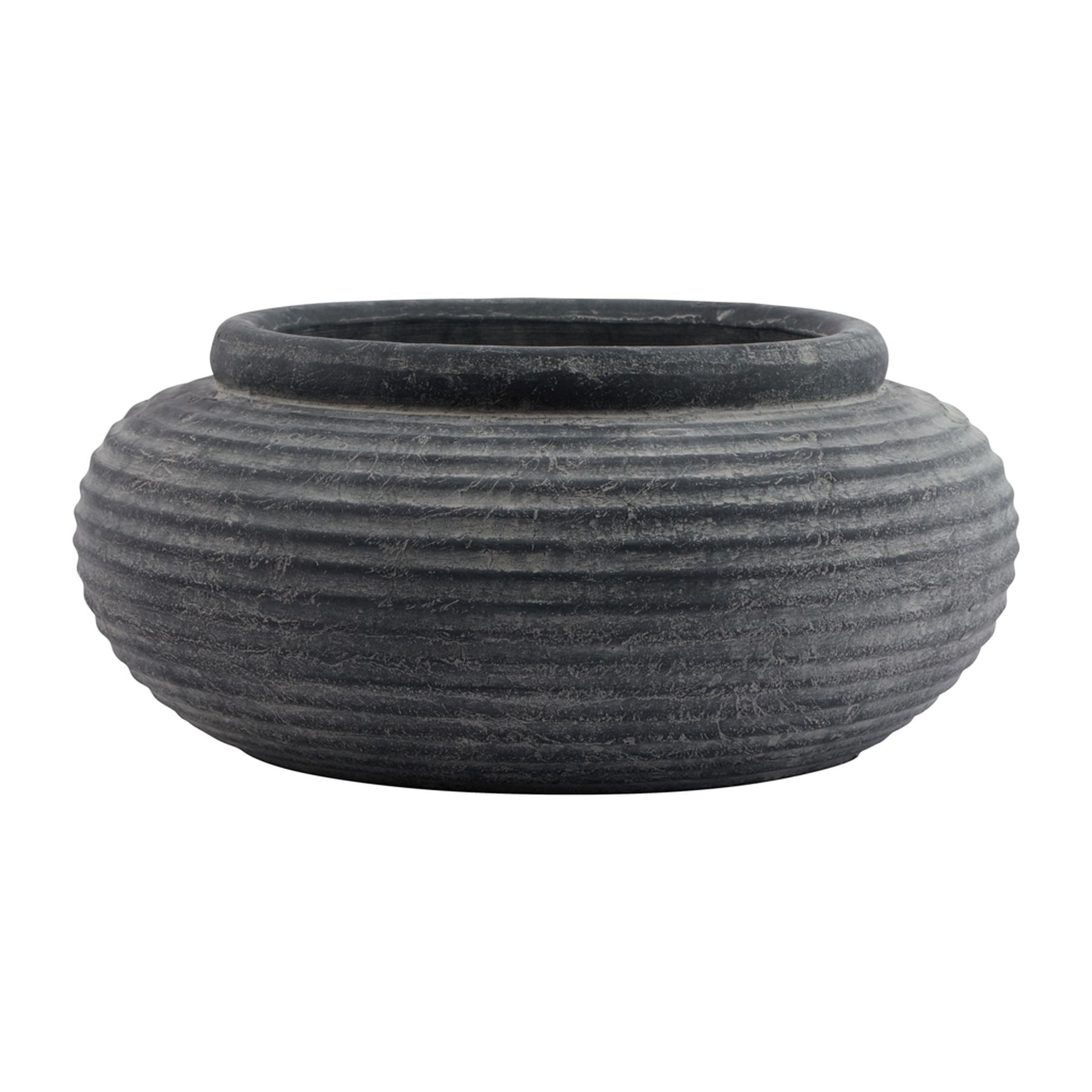 Amalfi Grey Round Ribbed Planter – Large Charcoal Bowl Pot