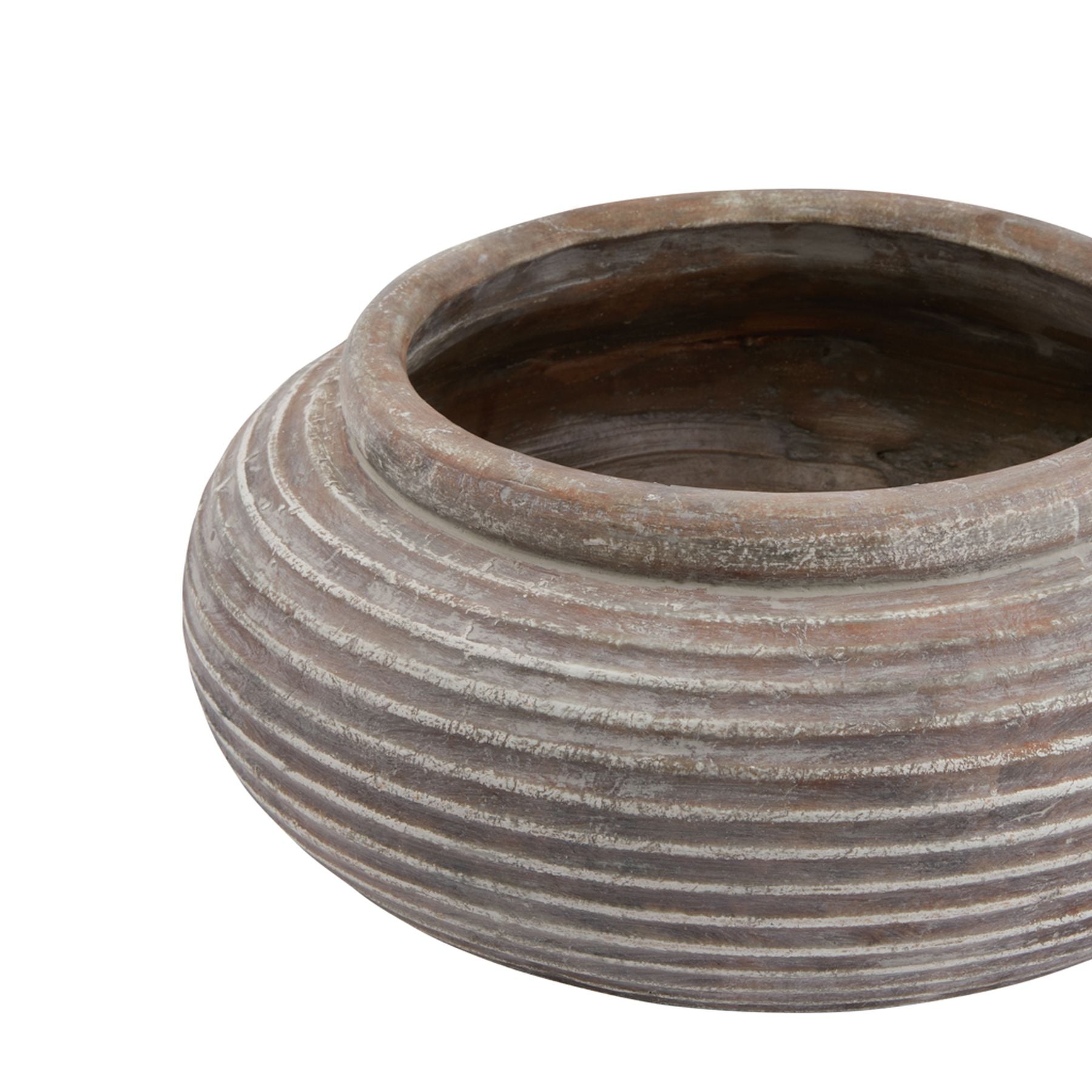 Siena Brown Round Ribbed Ceramic Planter – Textured Bowl Vase