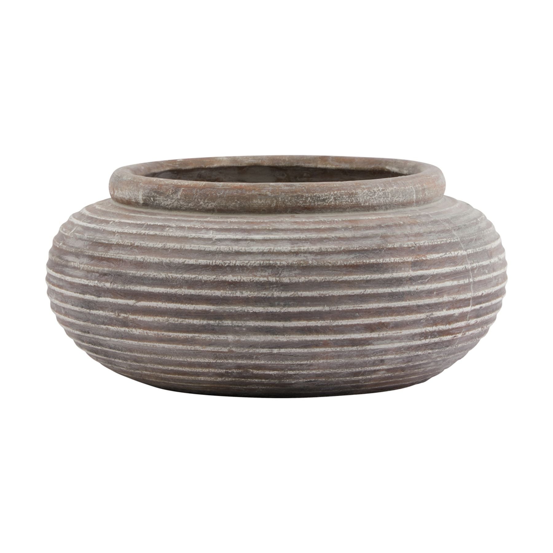 Siena Brown Round Ribbed Ceramic Planter – Textured Bowl Vase