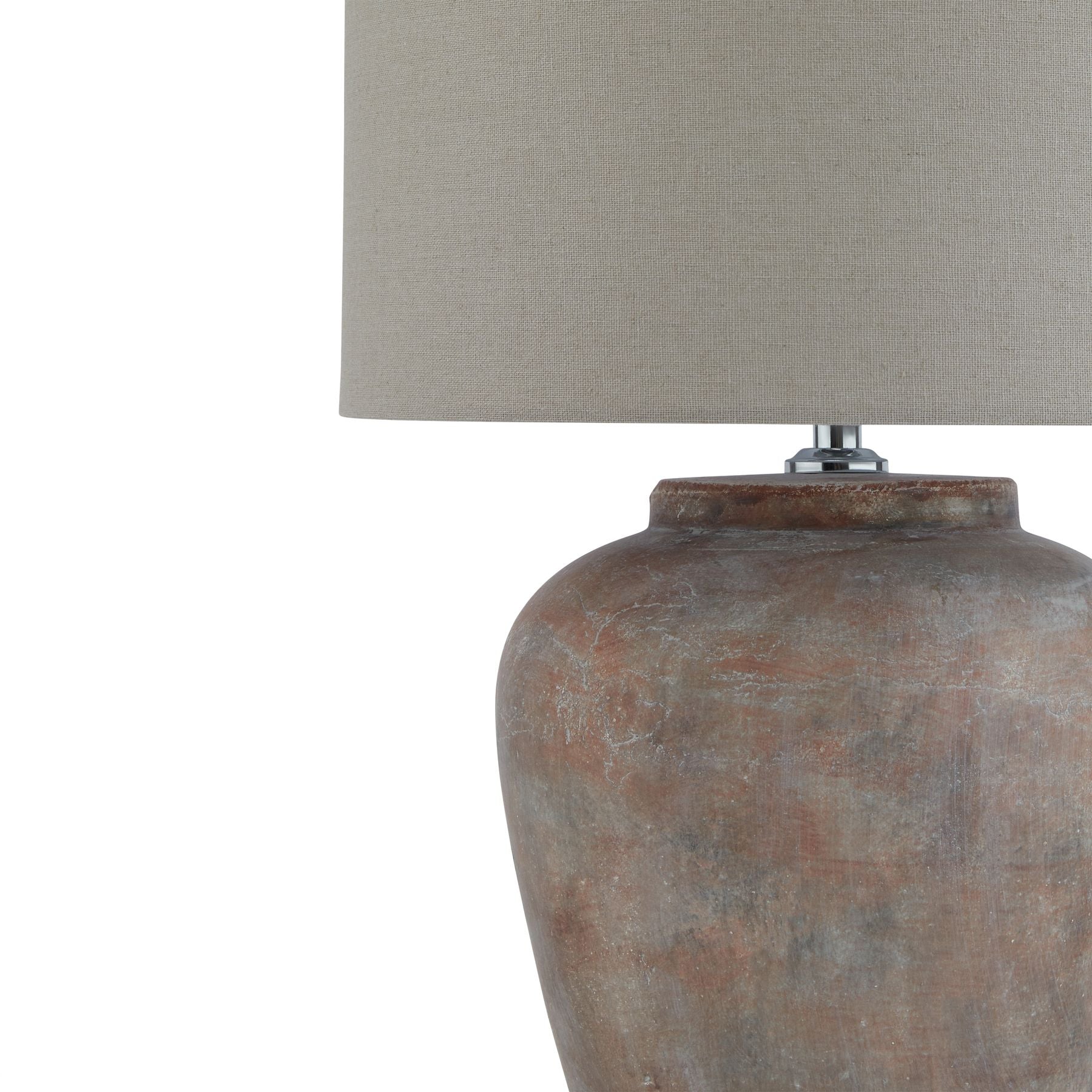 Siena Brown Table Lamp with Linen Shade – Rustic Ceramic Lighting Accent