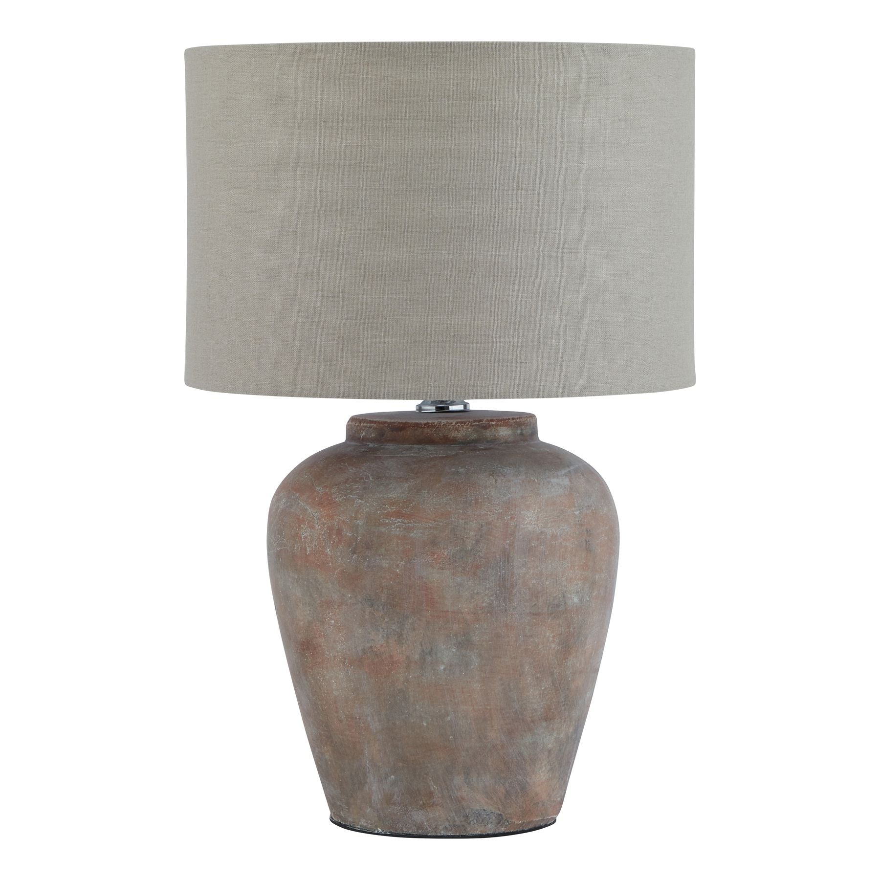Siena Brown Table Lamp with Linen Shade – Rustic Ceramic Lighting Accent
