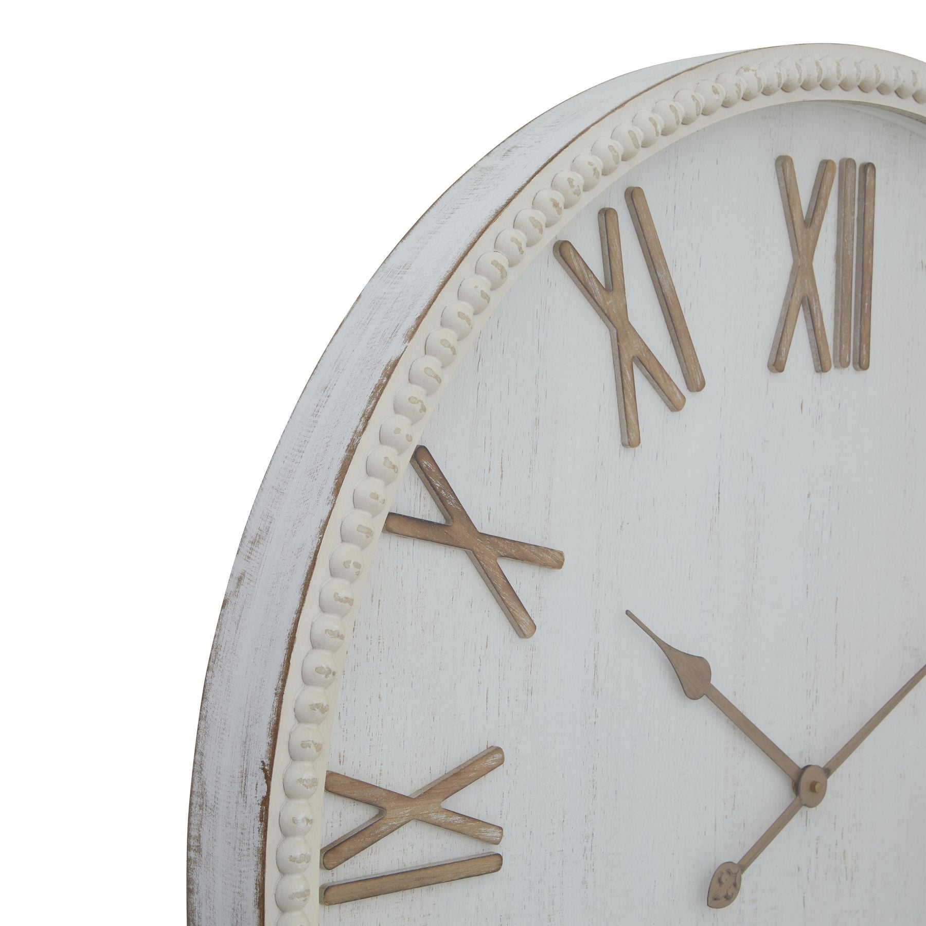 Large Rustic White Clock With Beaded Frame Handcrafted 80cm