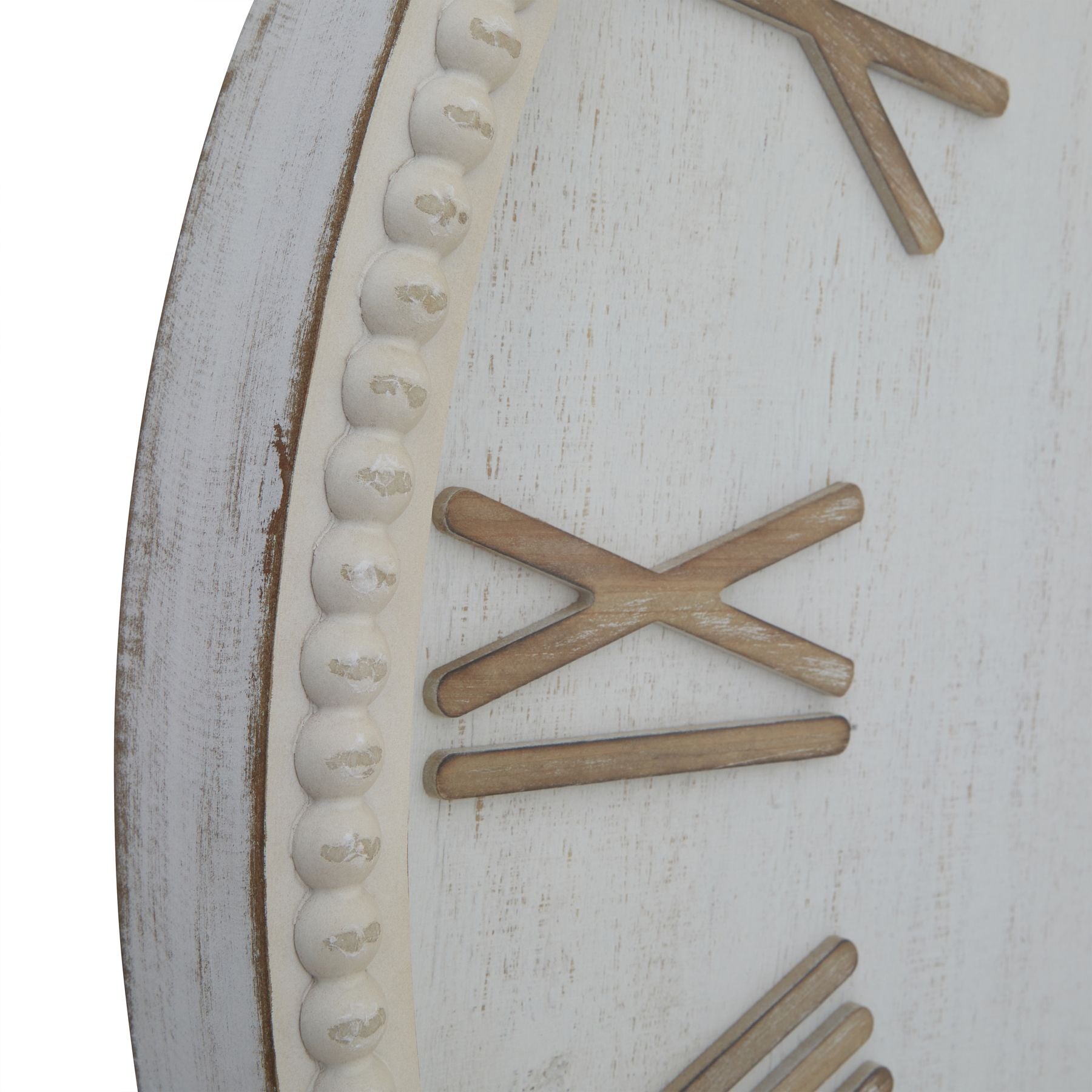 Large Rustic White Clock With Beaded Frame Handcrafted 80cm