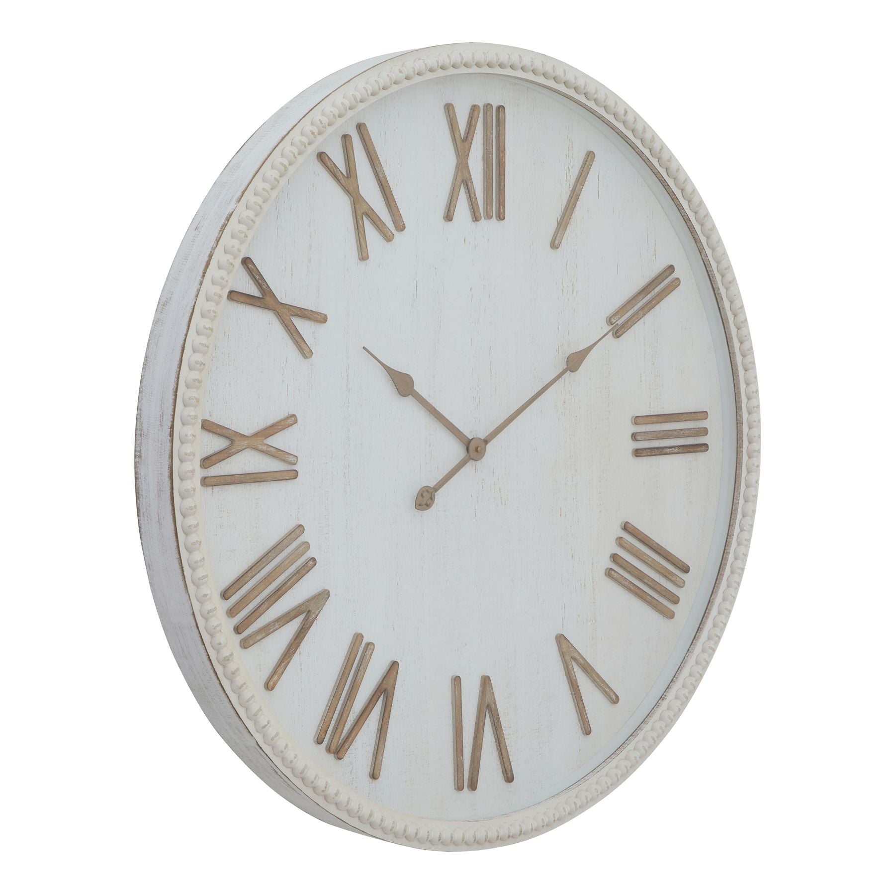 Large Rustic White Clock With Beaded Frame Handcrafted 80cm