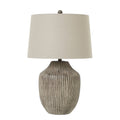 Ochre Carved Textured Table Lamp – Warm Linen Shade & Rustic Finish