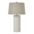 White Beaded Ceramic Lamp – 71cm Elegant with Linen Shade