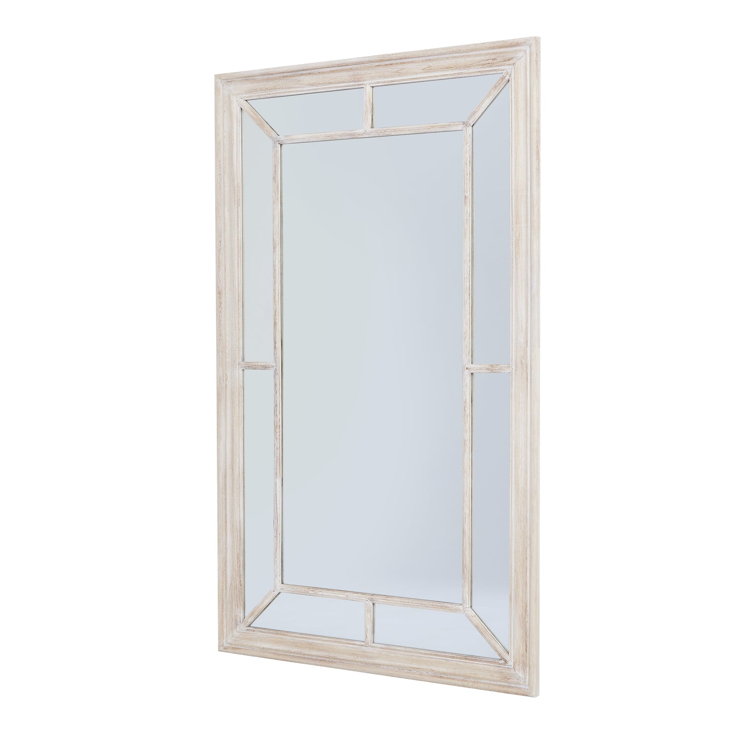 Washed Wood Framed Window Mirror 150cm Distressed finish Multi-panel design