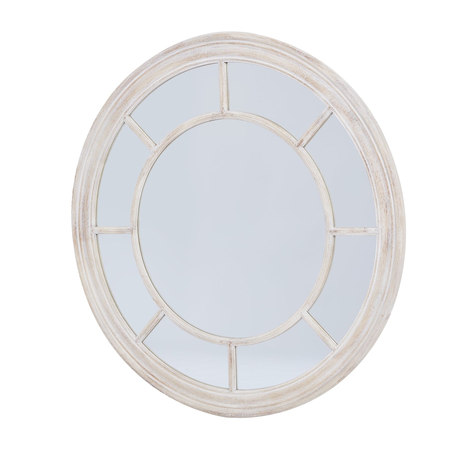 Washed Wood Framed Round Mirror 90cm