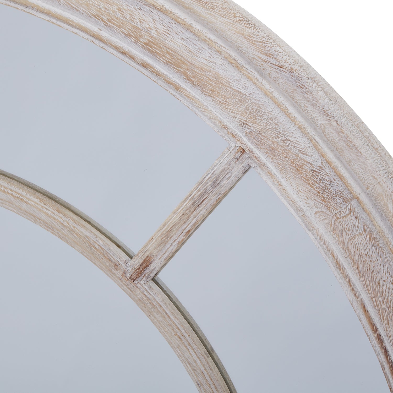 Washed Wood Framed Round Mirror 90cm
