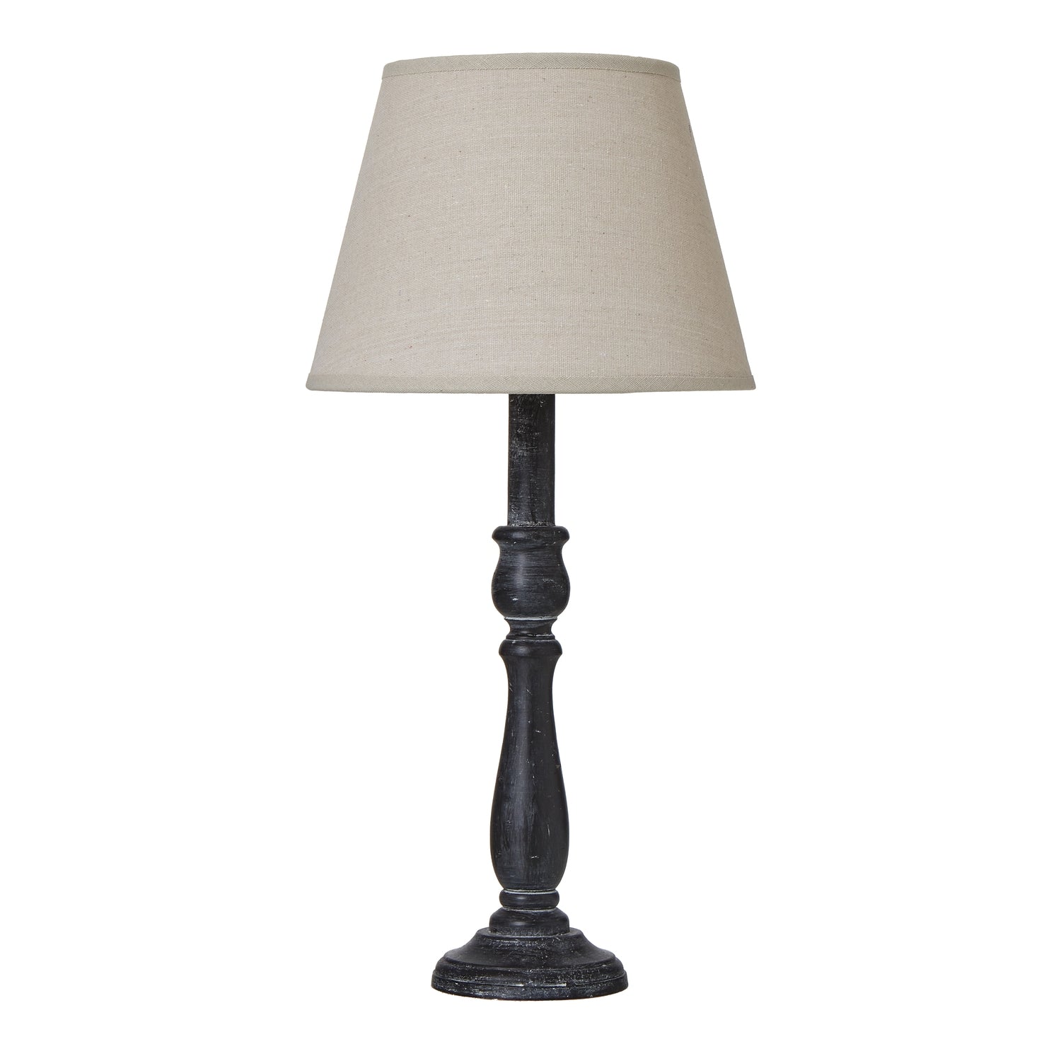 Ravenna Column Table Lamp with Distressed Black Base & Linen Shade