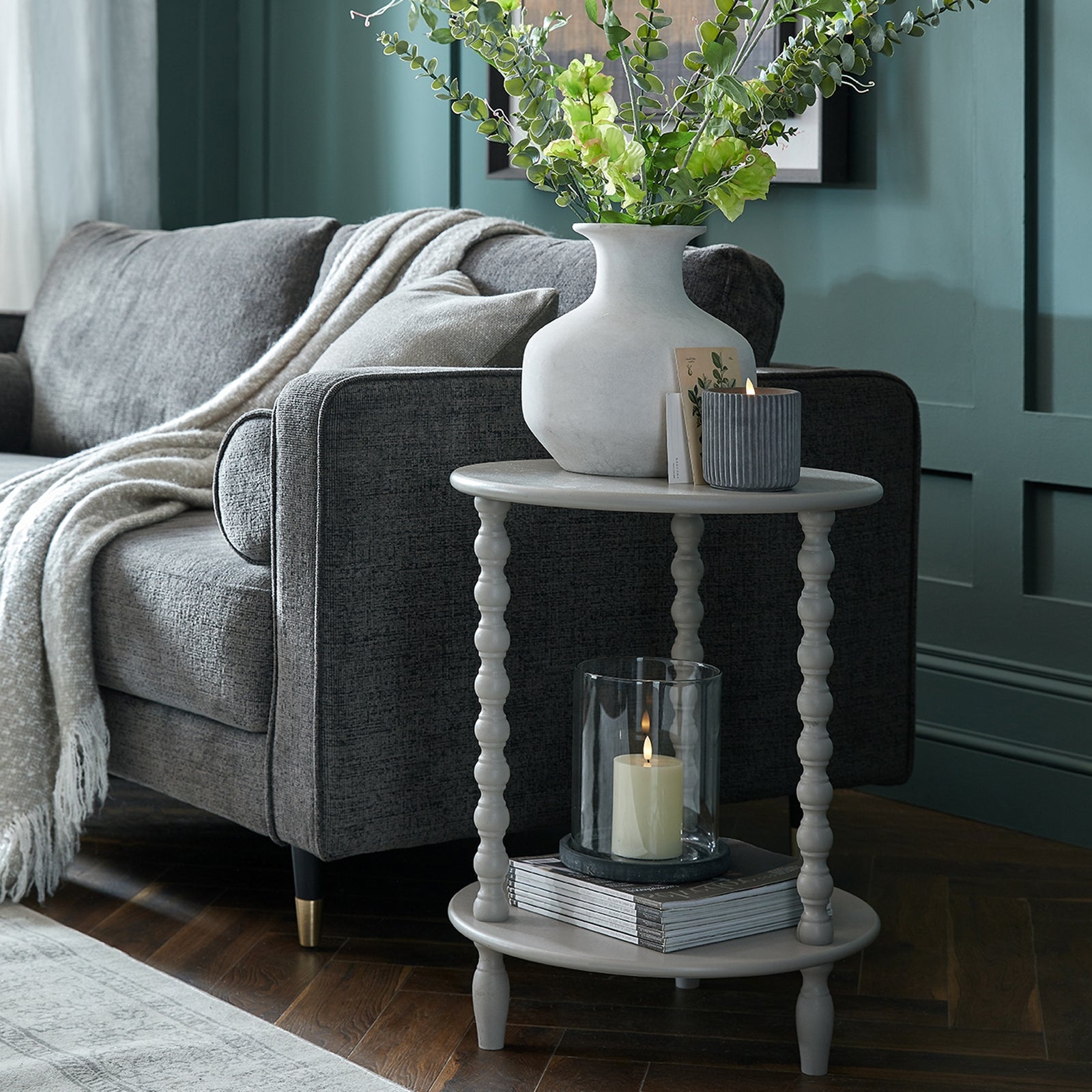 Camden Round Side Table | Grey Circular Wood Accent Table