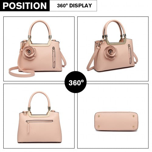 MISS LULU PU LEATHER ROSE HANGING ORNAMENT HANDBAG - PINK