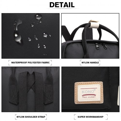 Kono Large Polyester Laptop Backpack - Black