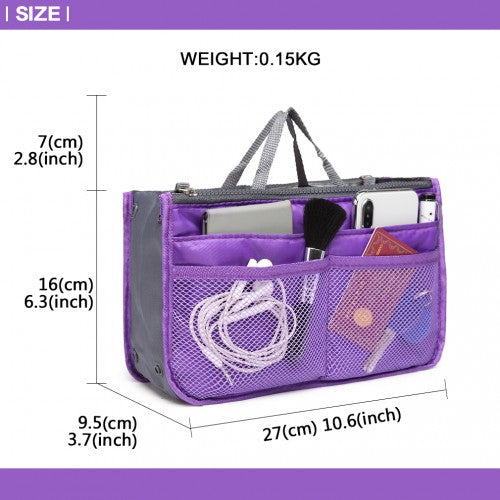 Miss Lulu Folding Nylon Handbag Organiser - Purple