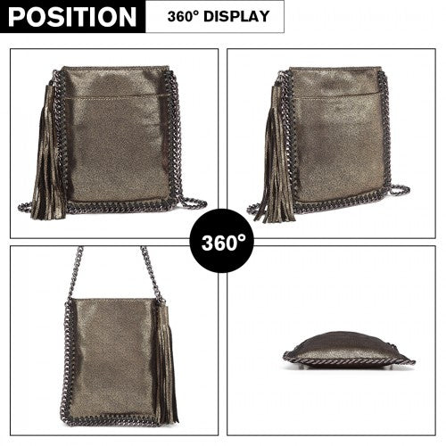 Miss Lulu Leather Look Chain Shoulder Bag with Tassel Pendant - Gold