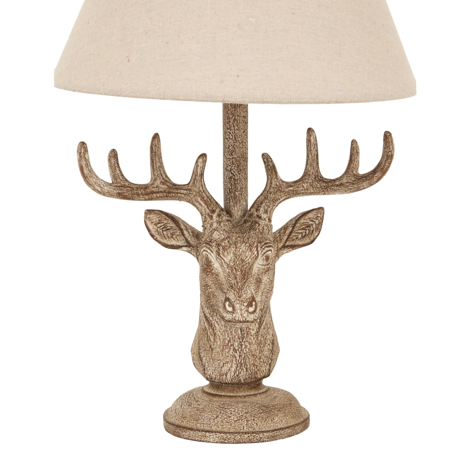 Stonewashed Stag Head Table Lamp – Wildlife-Inspired Design with Linen Shade | Rustic Modern Lighting
