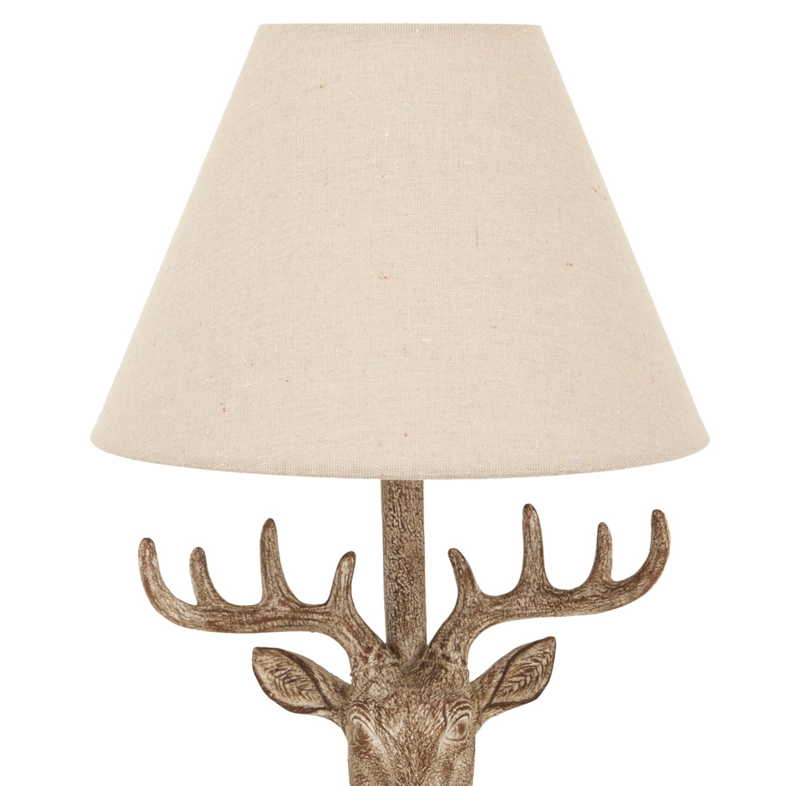 Stonewashed Stag Head Table Lamp – Wildlife-Inspired Design with Linen Shade | Rustic Modern Lighting