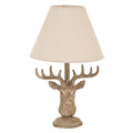 Stonewashed Stag Head Table Lamp – Wildlife-Inspired Design with Linen Shade | Rustic Modern Lighting