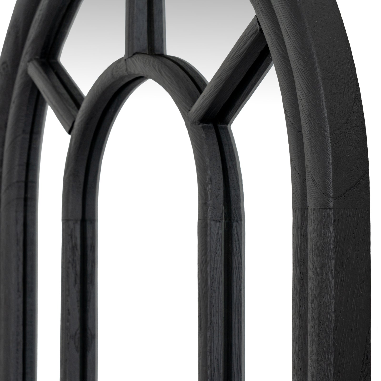 Black Wood Tall Arched Window Mirror 170cm Rich ebony timber construction