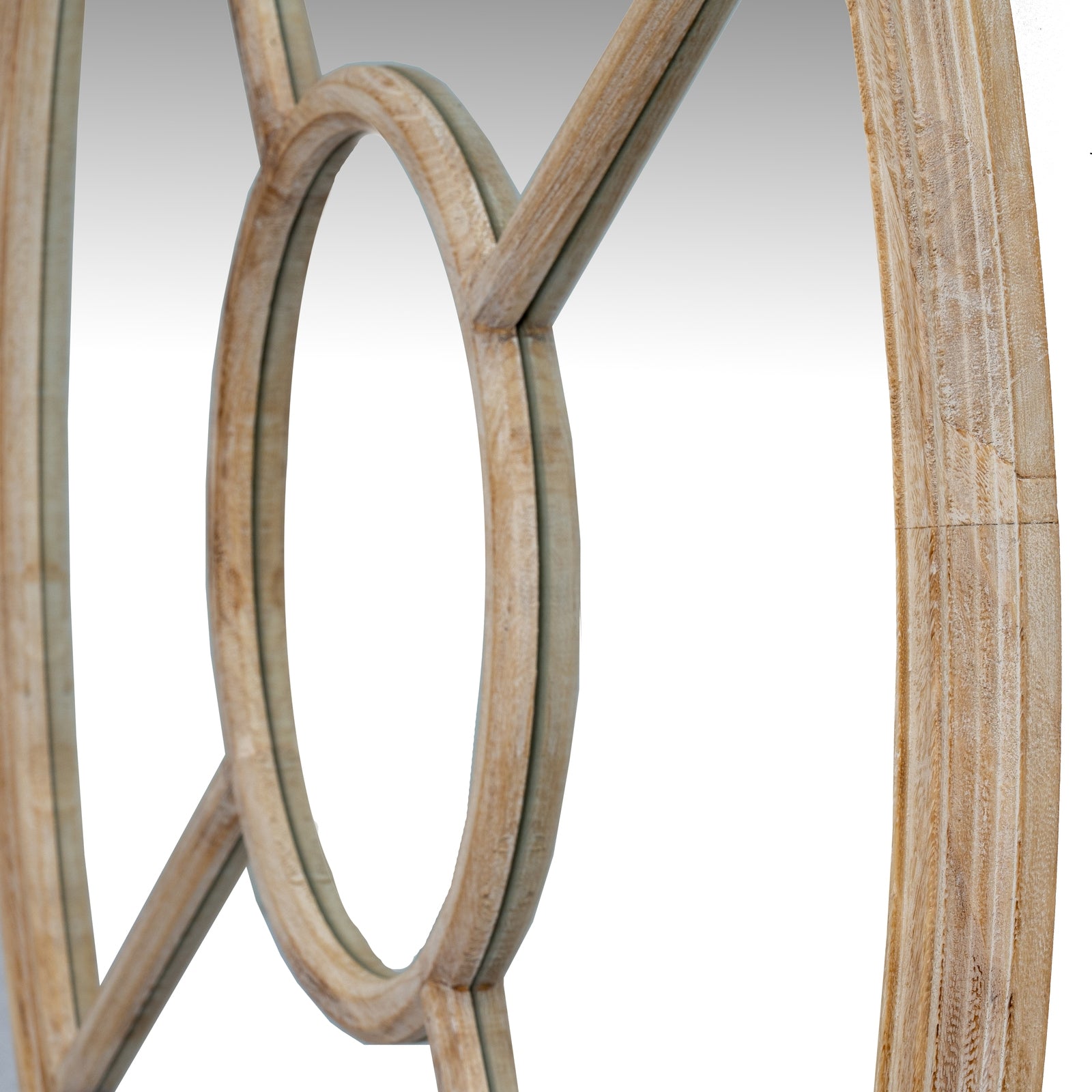 Washed Wood Round Window Mirror 100cm Mullioned construction