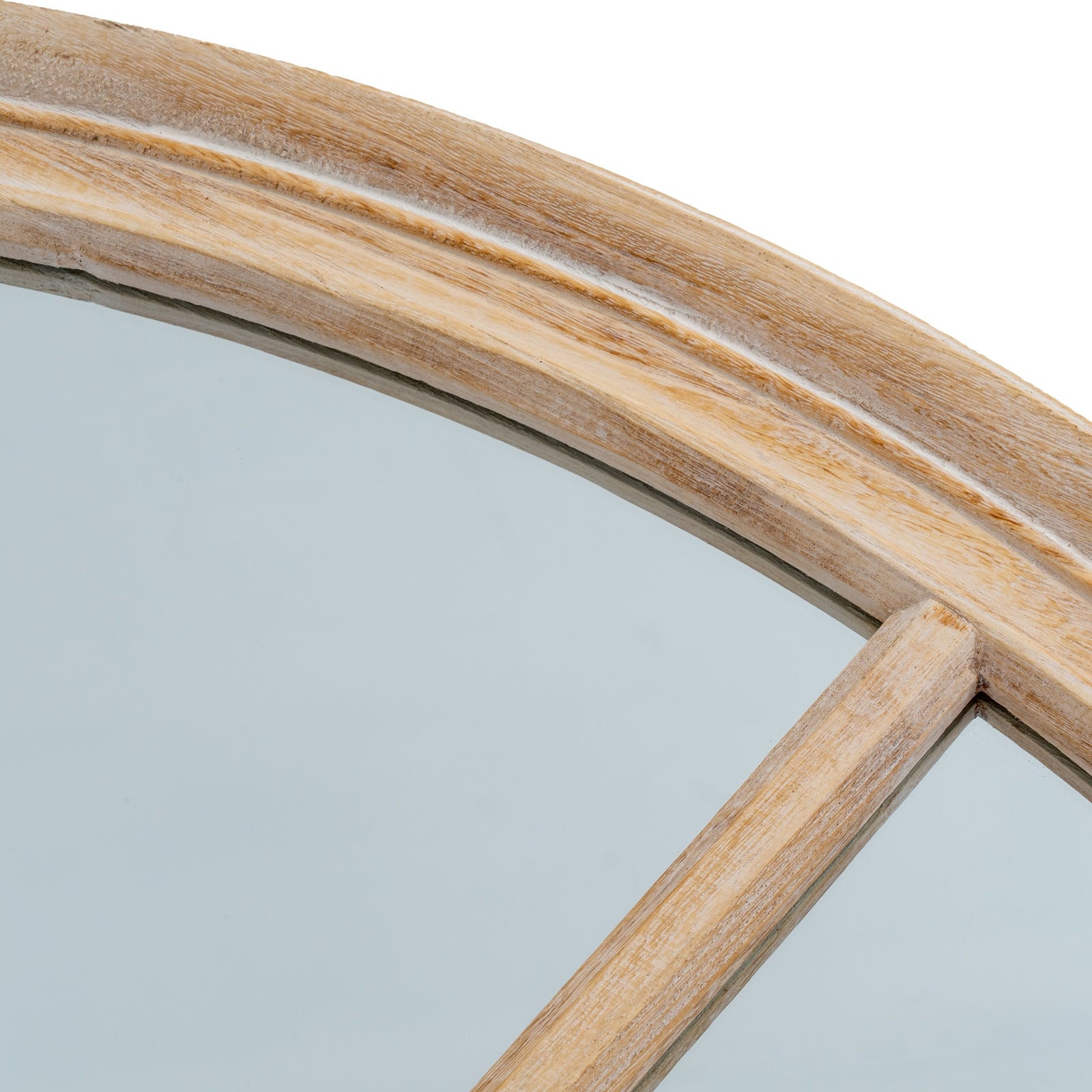 Washed Wood Round Window Mirror 100cm Mullioned construction