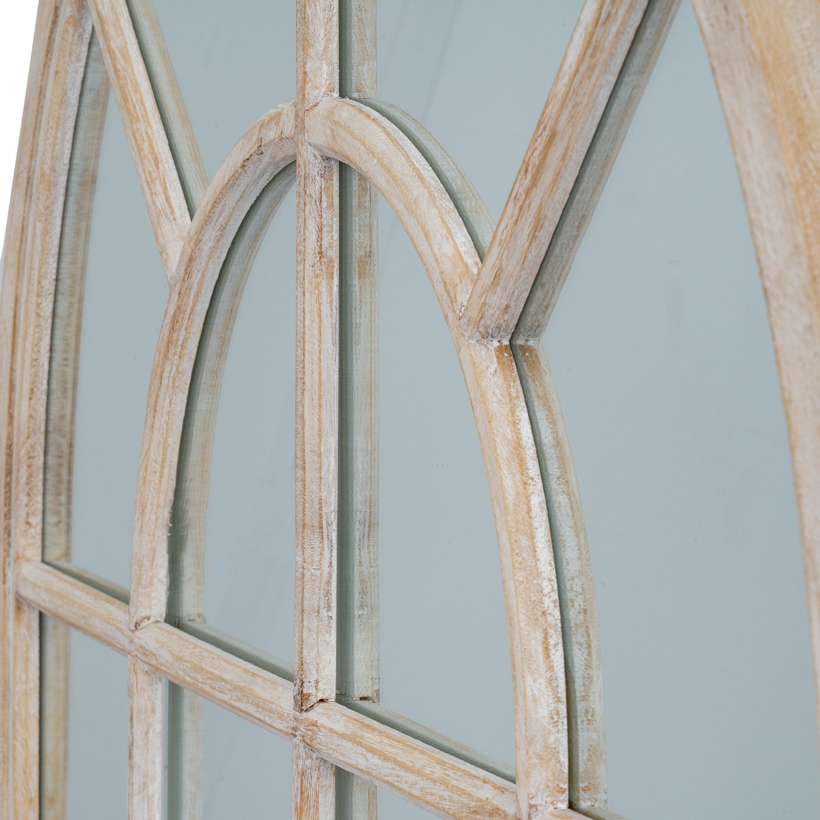 Washed Wood Arched Window Mirror 135cm Weathered timber construction