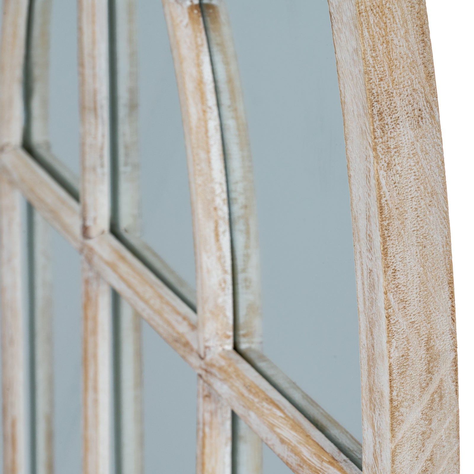 Washed Wood Arched Window Mirror 135cm Weathered timber construction