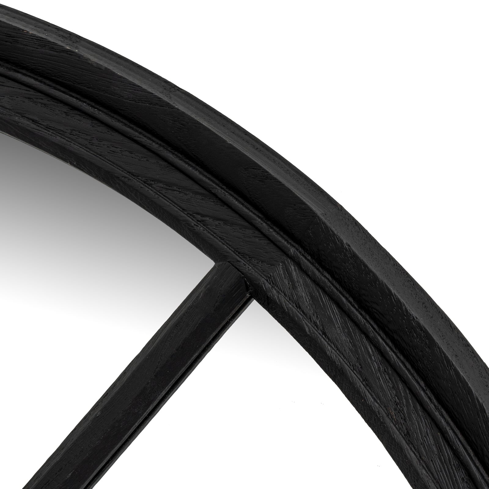 Black Wood Round Window Mirror 100cm Black