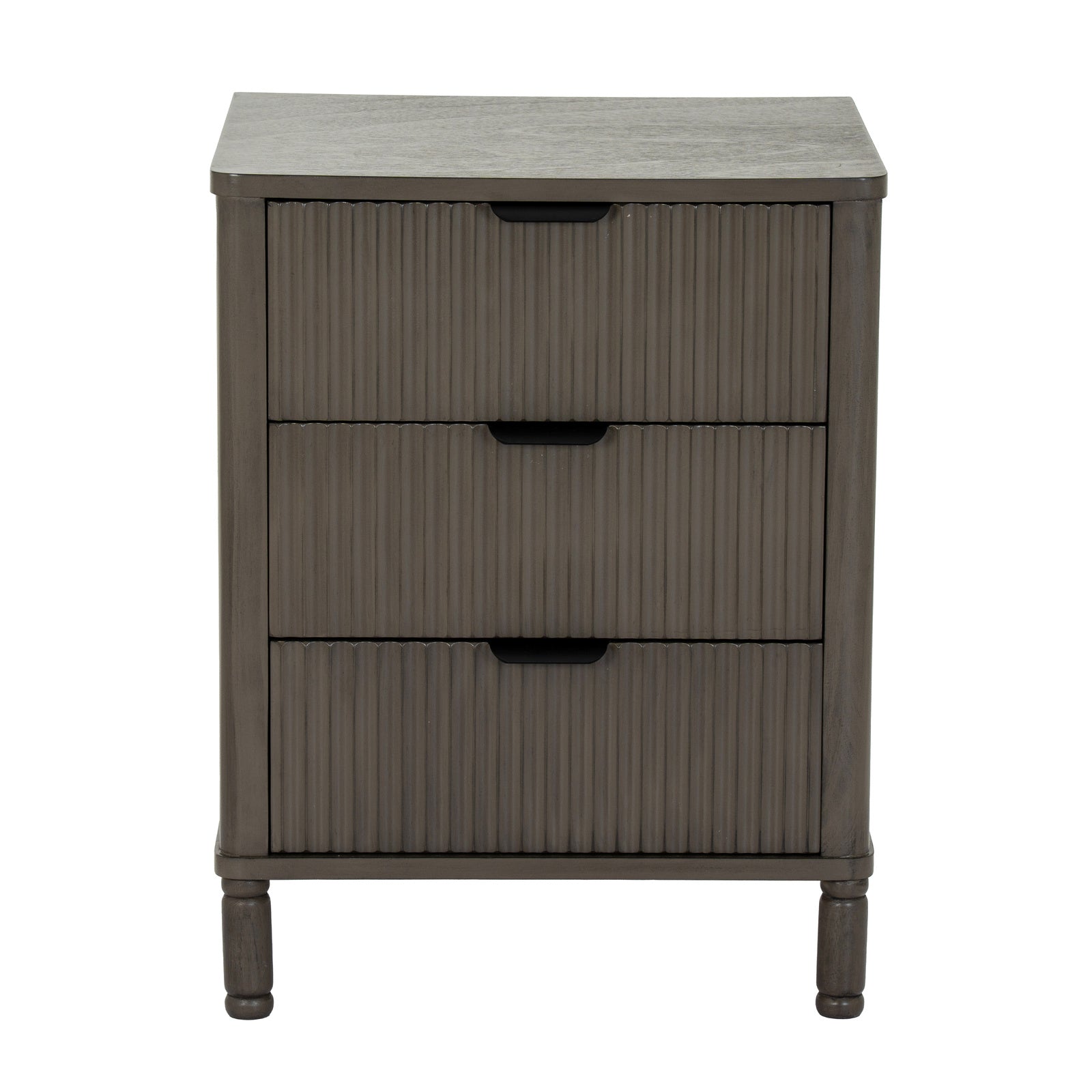 Reed Brown Wood 3 Drawer Bedside Table | Textured Bedside Chest