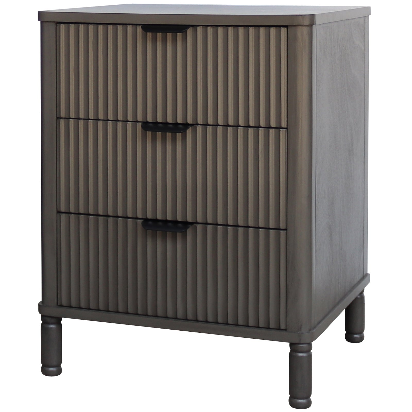 Reed Brown Wood 3 Drawer Bedside Table | Textured Bedside Chest