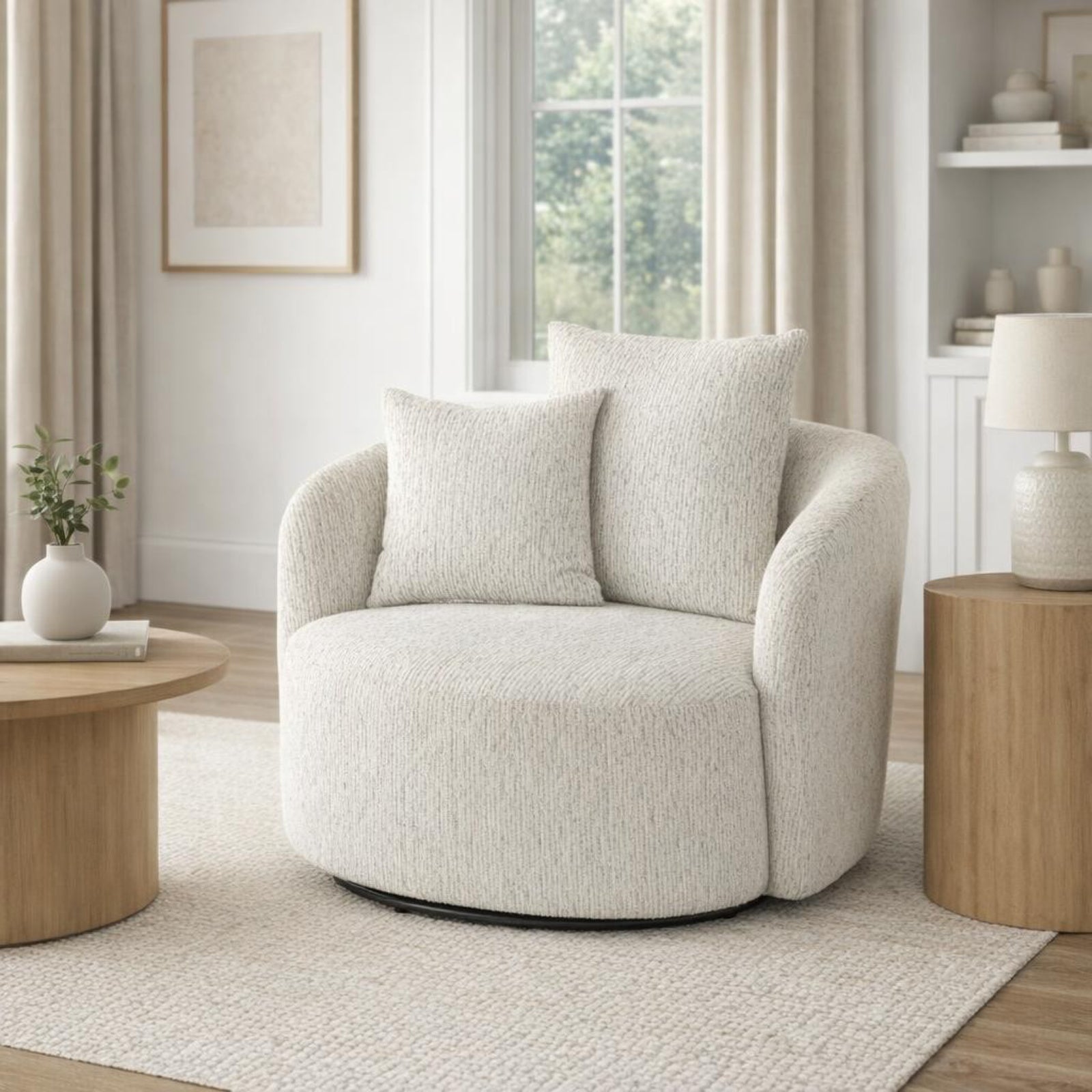 Sorelle Swivel Chair – Curved Upholstered Accent Chair with 360° Base
