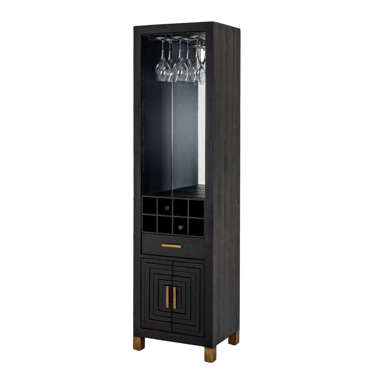 Lennox Black Drinks Unit - Modern Boutique Bar Cabinet with Mirror (183cm)