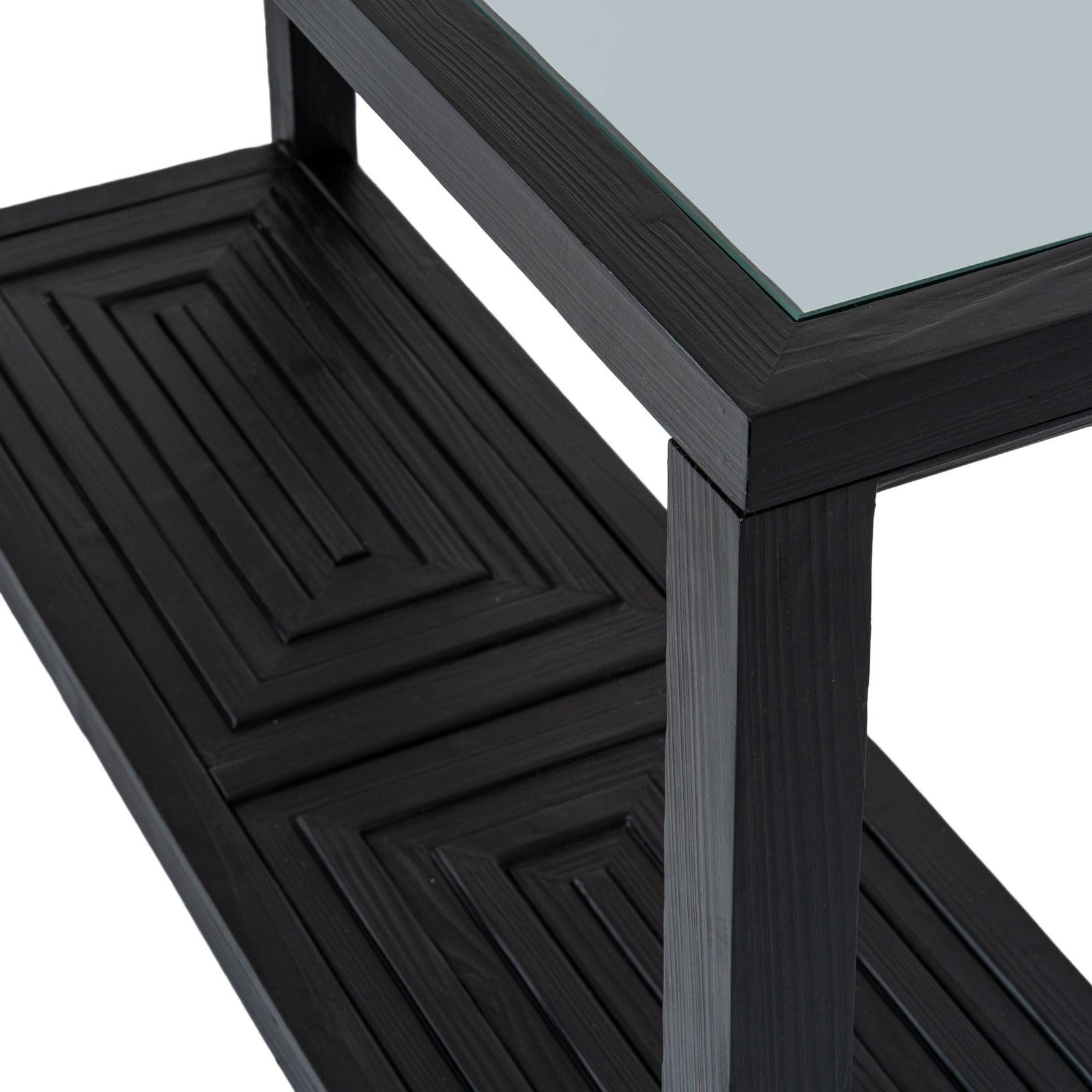 Lennox Black Industrial Console Table - Mirrored Glass & Metal 132cm
