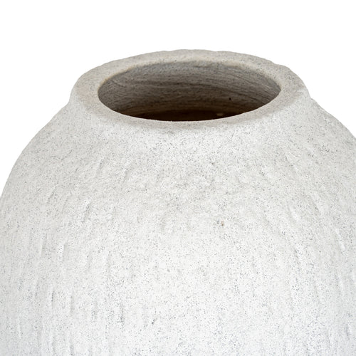 Ashen Medium White Ceramic Vase - 27cm Textured Matte Decorative Vase